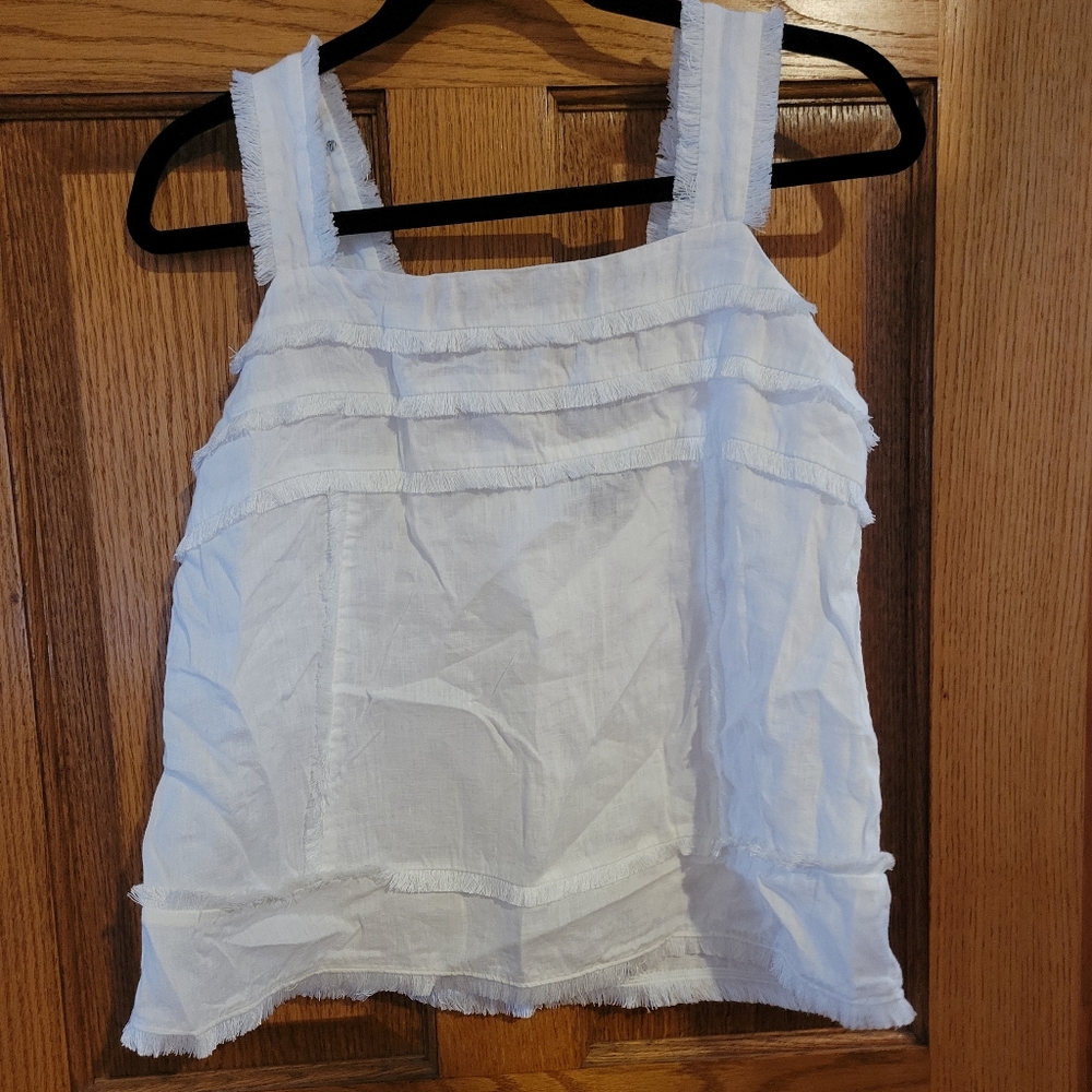White J. Crew Linen Fringe Tank